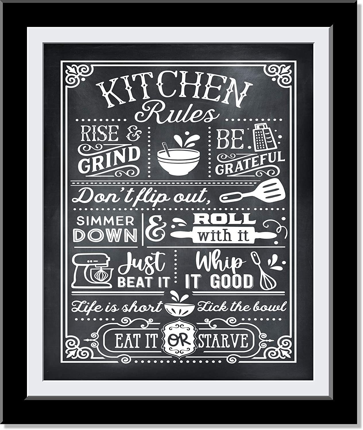 Kitchen Rules Wall Decor, Funny Kitchen Signs, Kitchen Wall Decor, Cute  Typography Fun And Full Of Character Kitchen Art Home Decor, Super Funny  Kitchen Decor | 8 X 10 Unframed Prints -