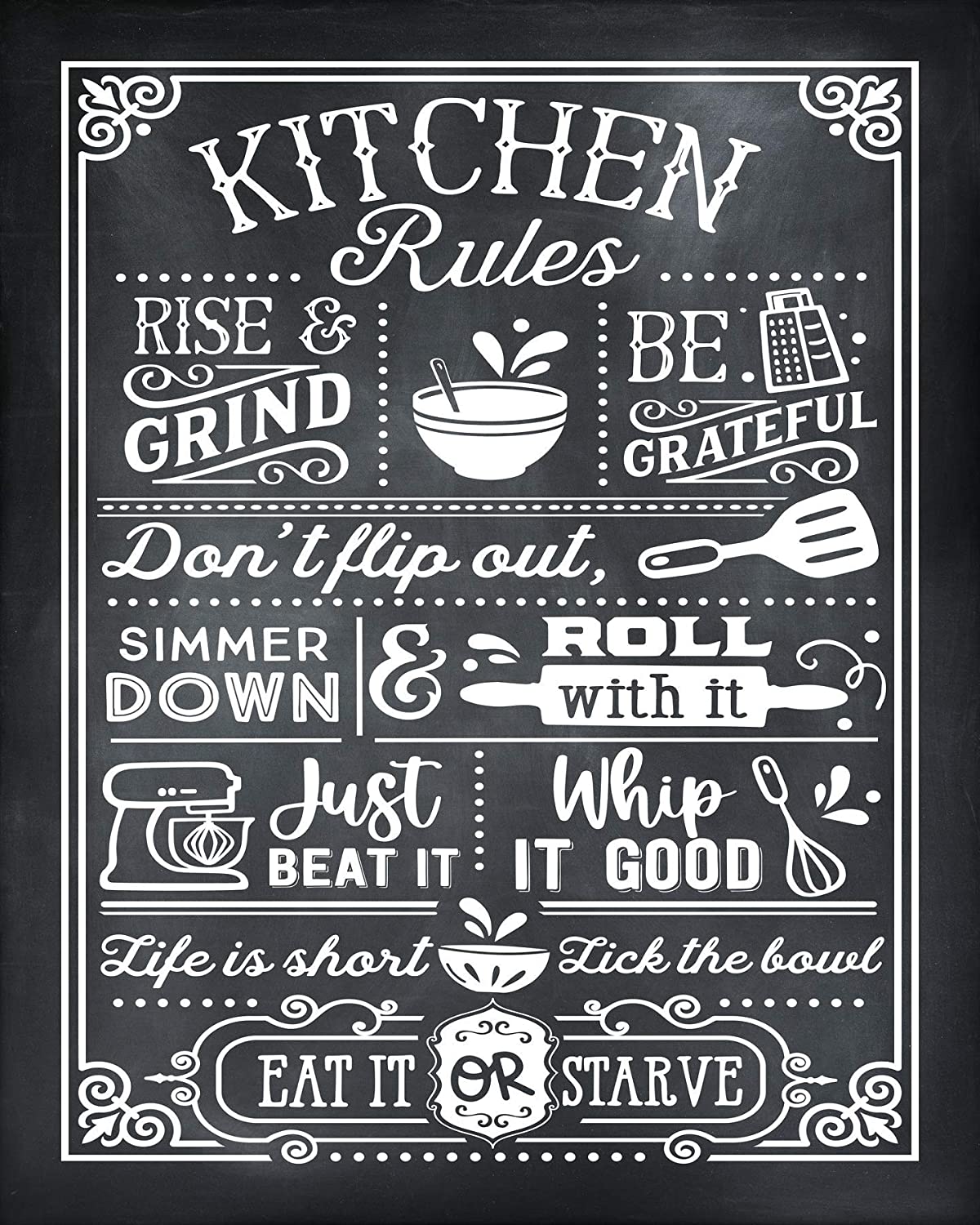 Kitchen Rules Black Chalkboard Wall Decor, Funny Kitchen Signs, Kitchen  Wall Decor, Kitchen Art Home Decor, Super Funny Kitchen Decor | 8 X 10