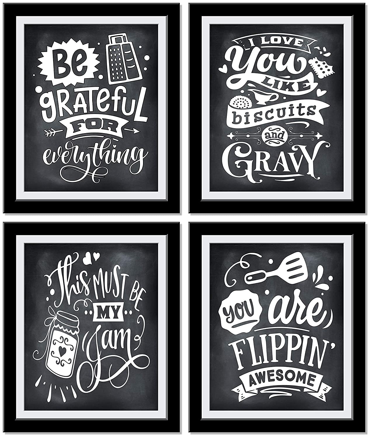 Funny Kitchen Signs, Set Of 4 Feel Good Motivational Kitchen Wall Decor, Be  Grateful, Flippin Awesome, Love Is My Jam Kitchen Art Home Decor, Kitchen  Decor | 8 X 10 Unframed Prints -