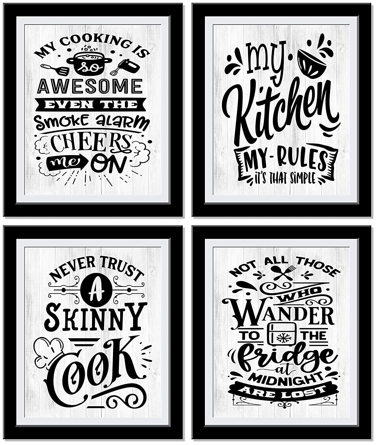 Kitchen Signs, Set Of 4 Super Funny Kitchen Wall Decor, My Cooking Is  Awesome – Even Smoke Alarm Fun Kitchen Art Home Decor, Funny Kitchen Decor  | 8 X 10 Unframed Prints -