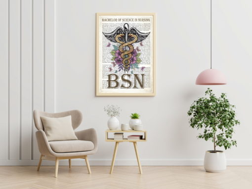 BSN with flowers Print, Bachelor of Science in Nursing Gift idea ...